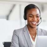 Customer service woman working on a phone call