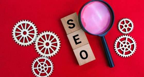 magnifying glass and gear teeth with the letters SEO or the word Search Engine Optimization