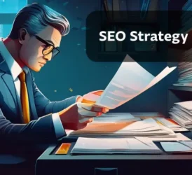 An abstract representation of search engine optimization strategy with digital icons.